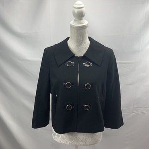 Black Double Breasted Look Blazer Coat Patent Accents Petite Chaus size 10P